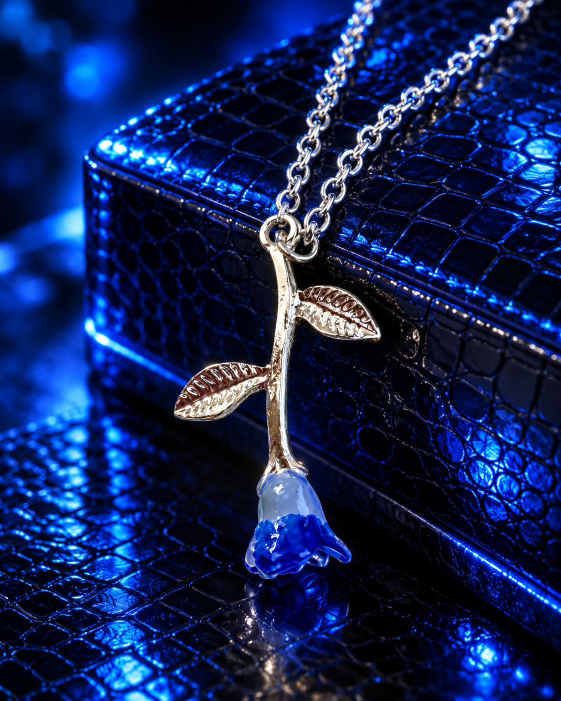Blew Me Away Blue Rose Necklace
