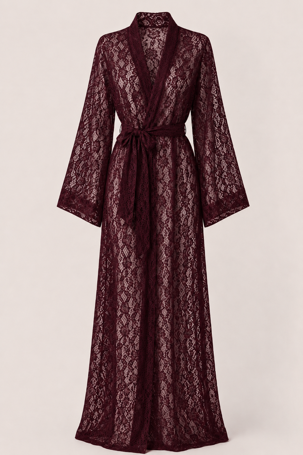 Burgundy Spicy Long Lace Robe