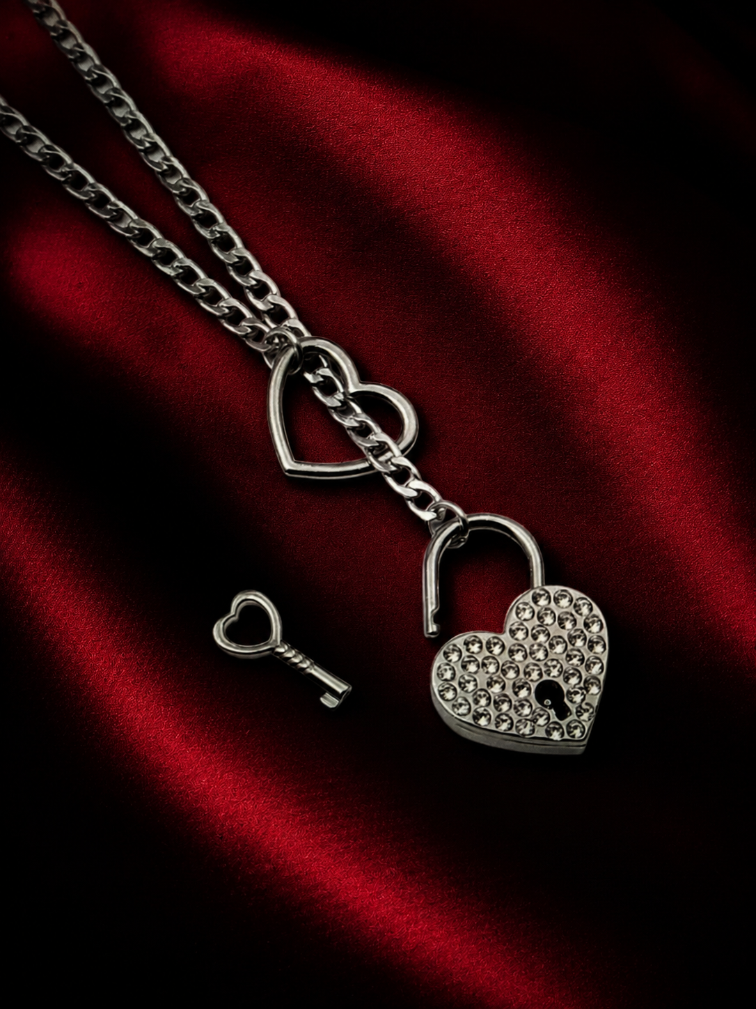 Silver Rhinestone Spicy Heart Leash Choker