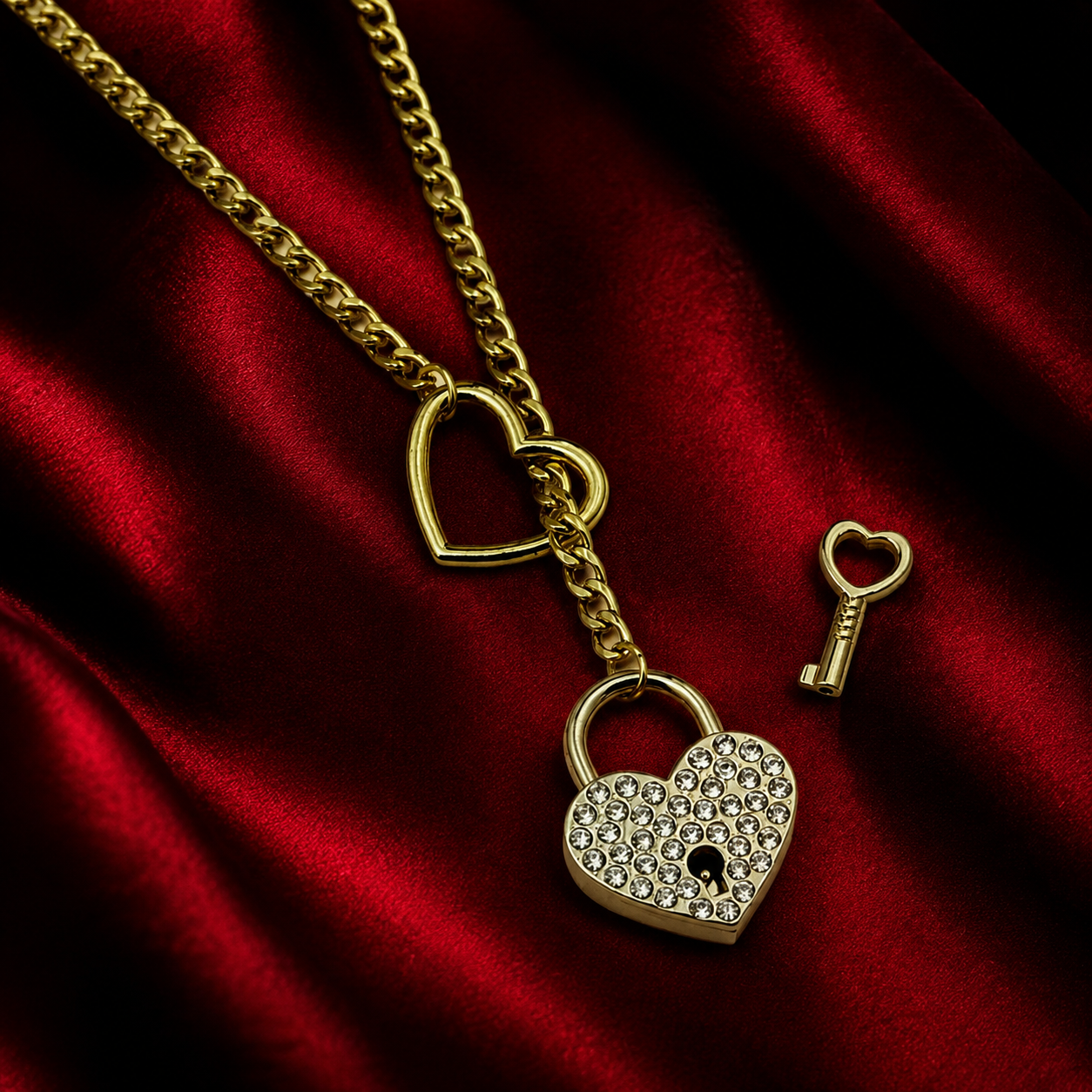 Gold Rhinestone Spicy Heart Leash Choker