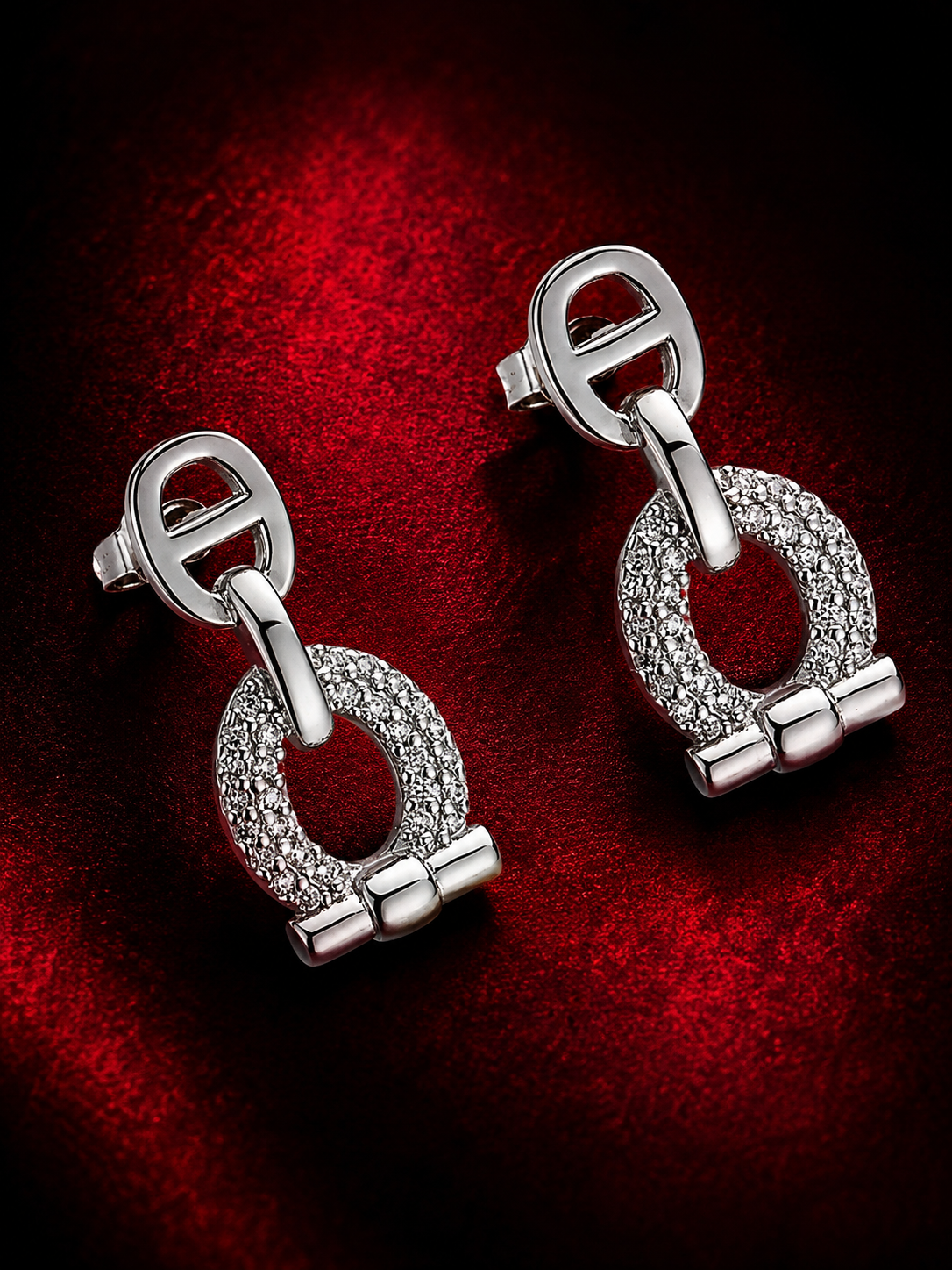 Kinky Silver & Rhinestone Buckle Earrings