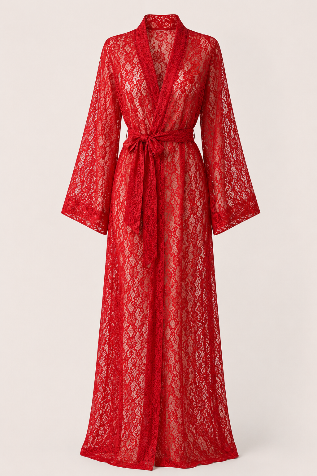 Red Spicy Long Lace Robe