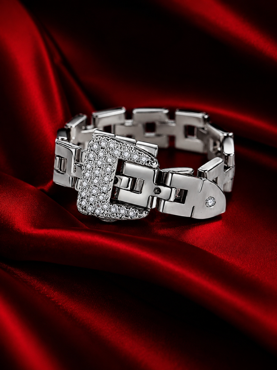 Silver Rhinestone Buckle Ring
