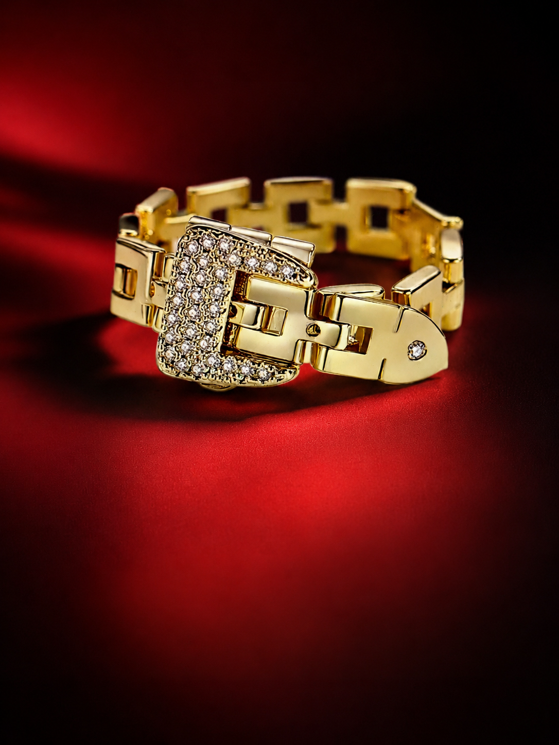 Gold Rhinestone Buckle Ring