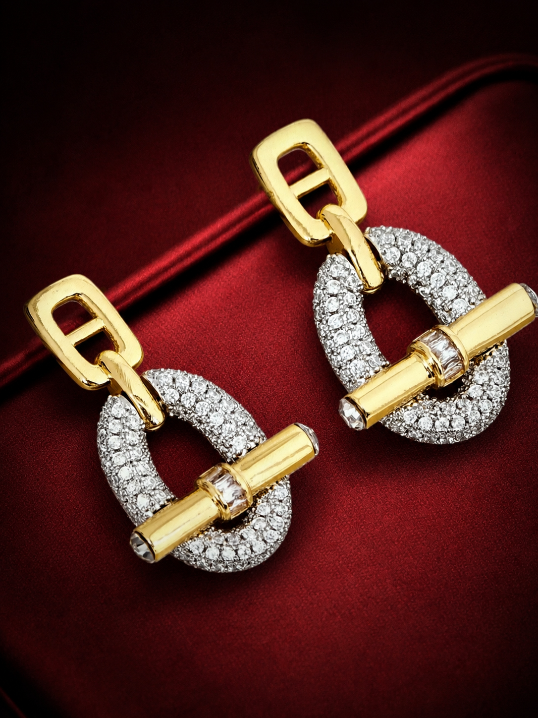 Kinky Gold & Rhinestone Buckle Earrings