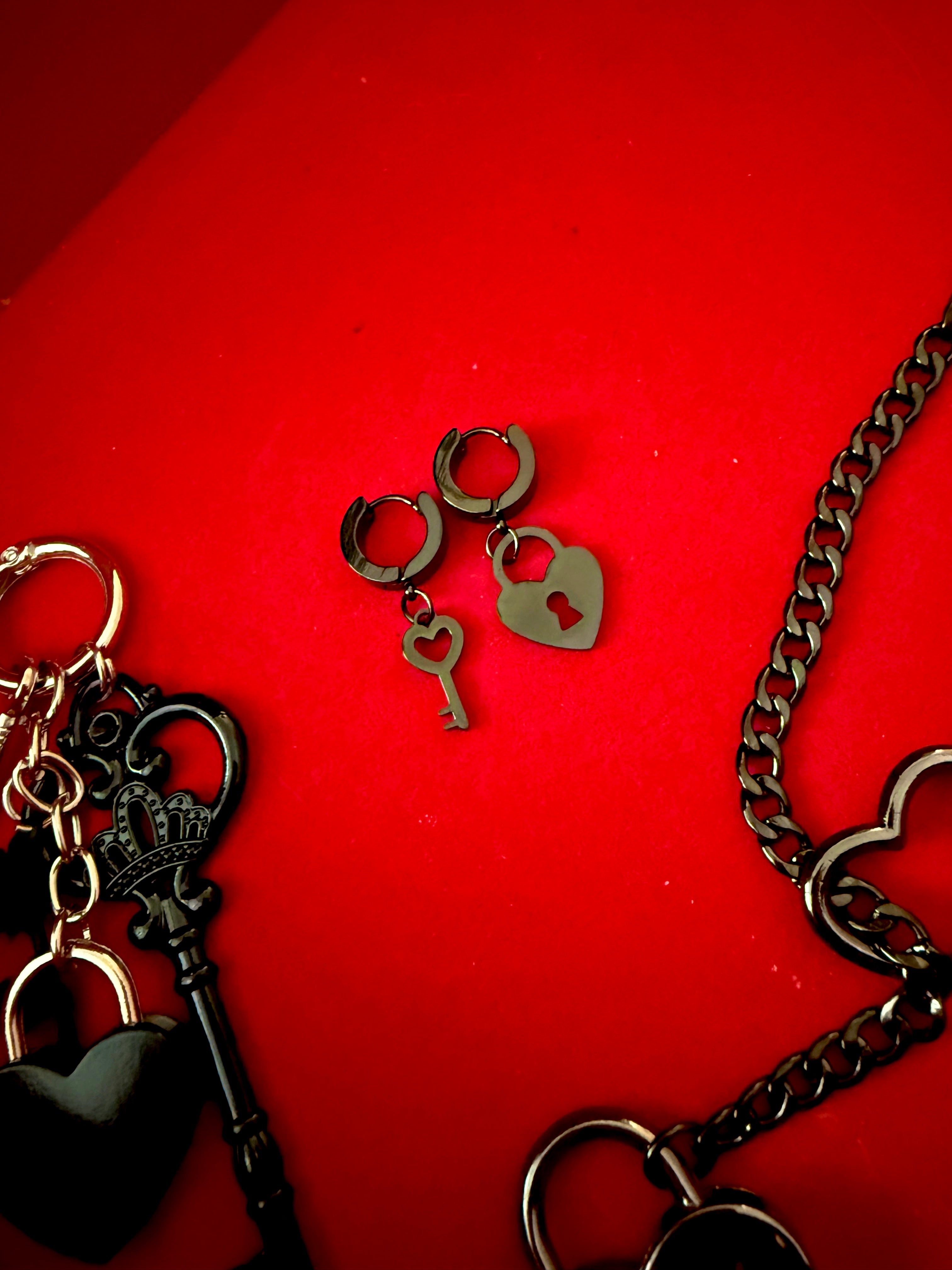 Lock & Key Black Earrings