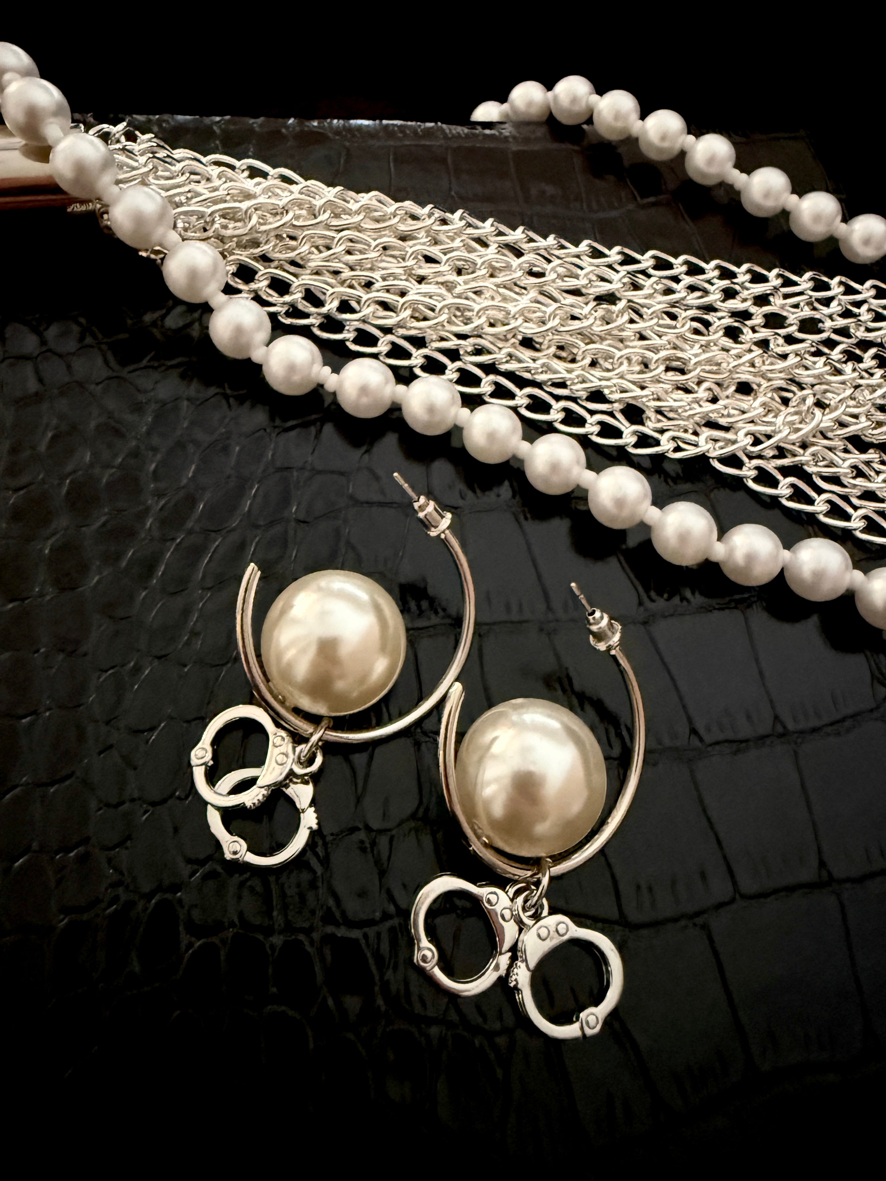 Pearl Silver Cuff Hoops