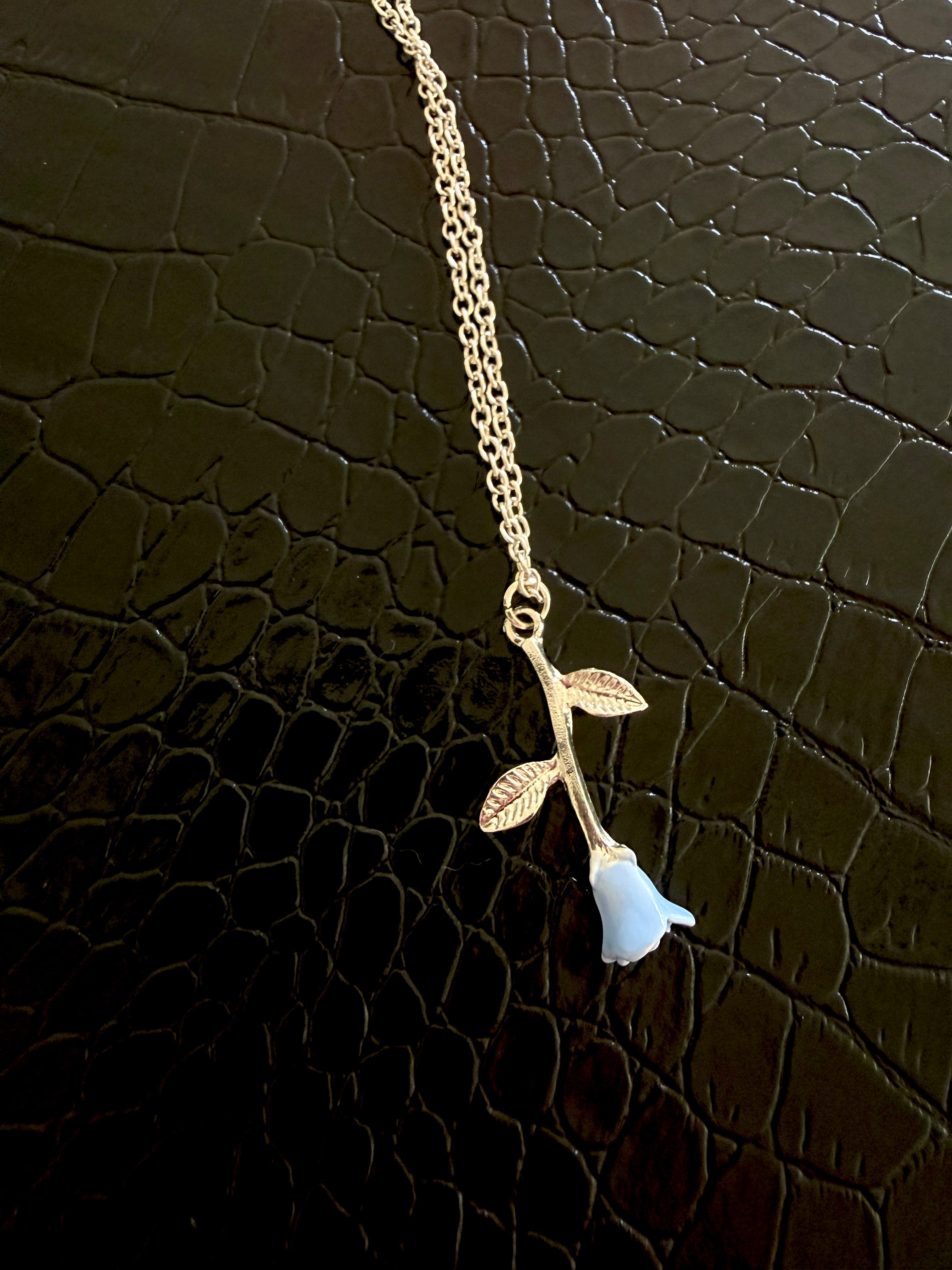 Baby Blue Rose Necklace
