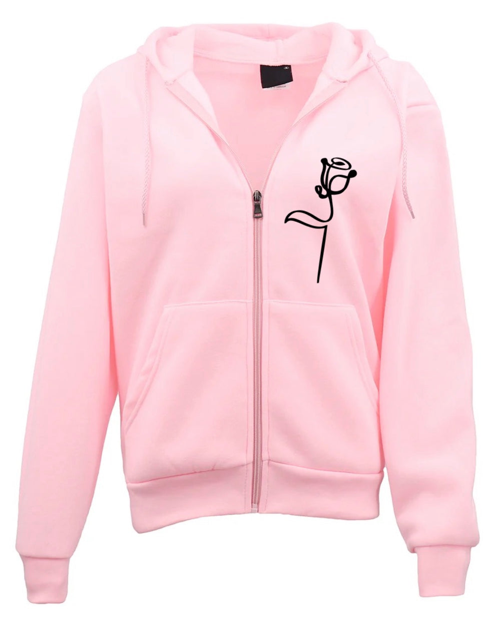 Light Pink Rose Zip Hoodie